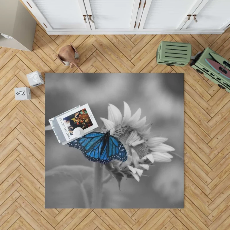 Macro Blue Butterfly Floral Elegance Rug