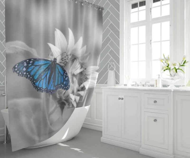 Macro Blue Butterfly Floral Elegance Shower Curtain 1