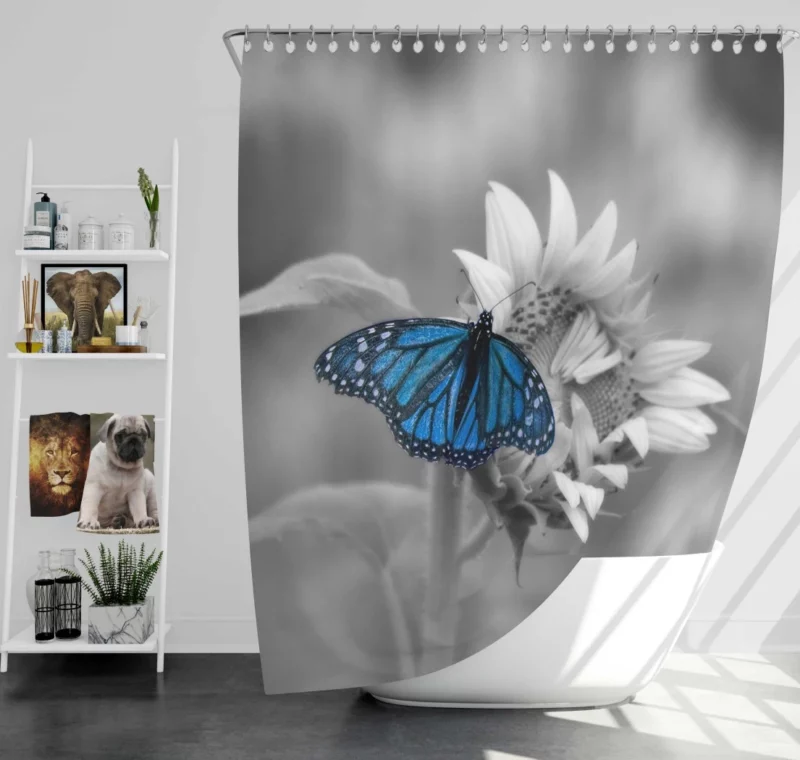 Macro Blue Butterfly Floral Elegance Shower Curtain