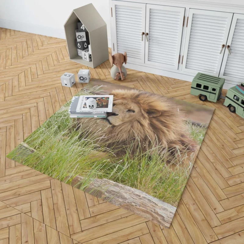 Majestic Lion Amidst Grassland Rug 1