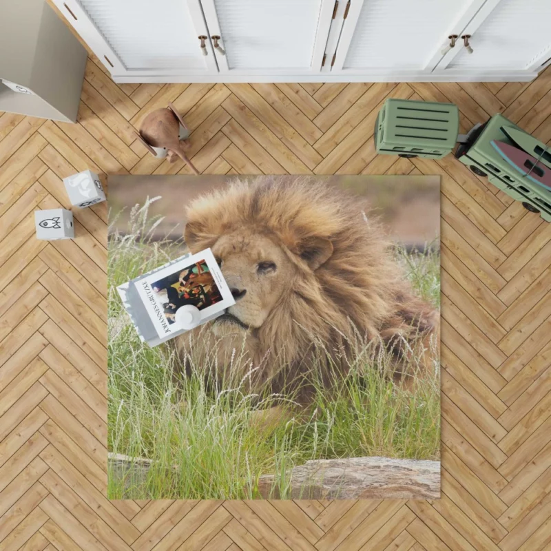 Majestic Lion Amidst Grassland Rug