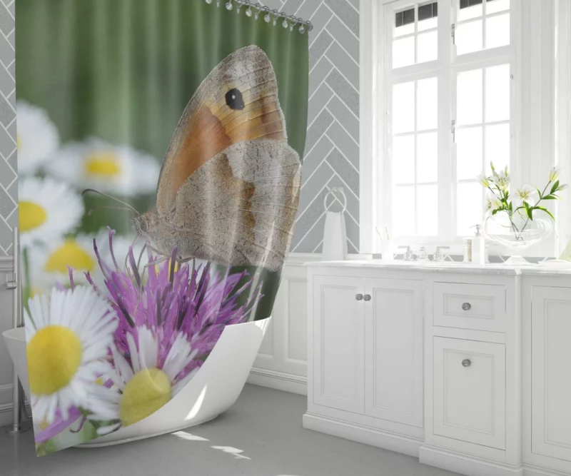 Majestic Meadow Brown Butterfly Shower Curtain 1