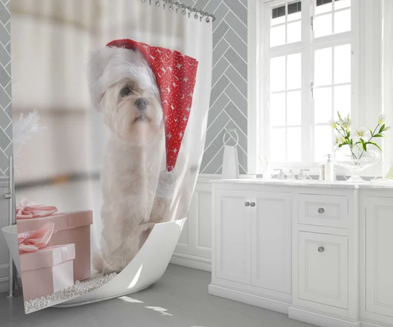 Maltese Christmas Tree Delight Shower Curtain 1