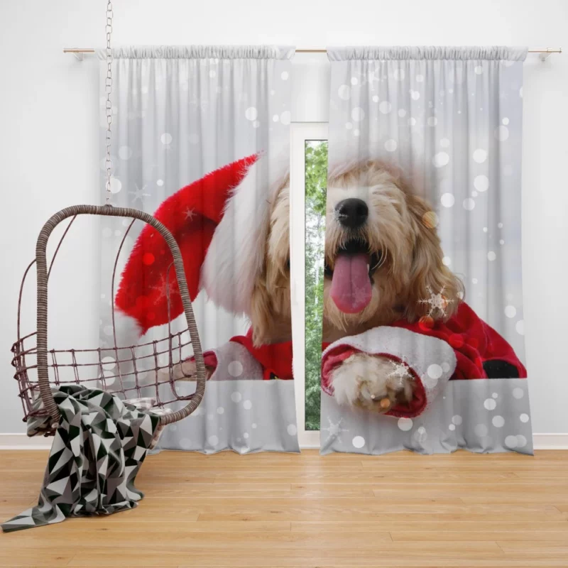 Maltese Santa Hat Bokeh Delight Curtain