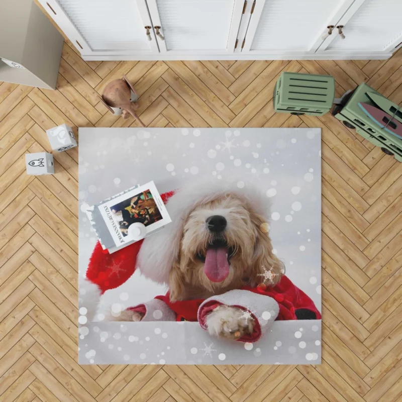 Maltese Santa Hat Bokeh Delight Rug