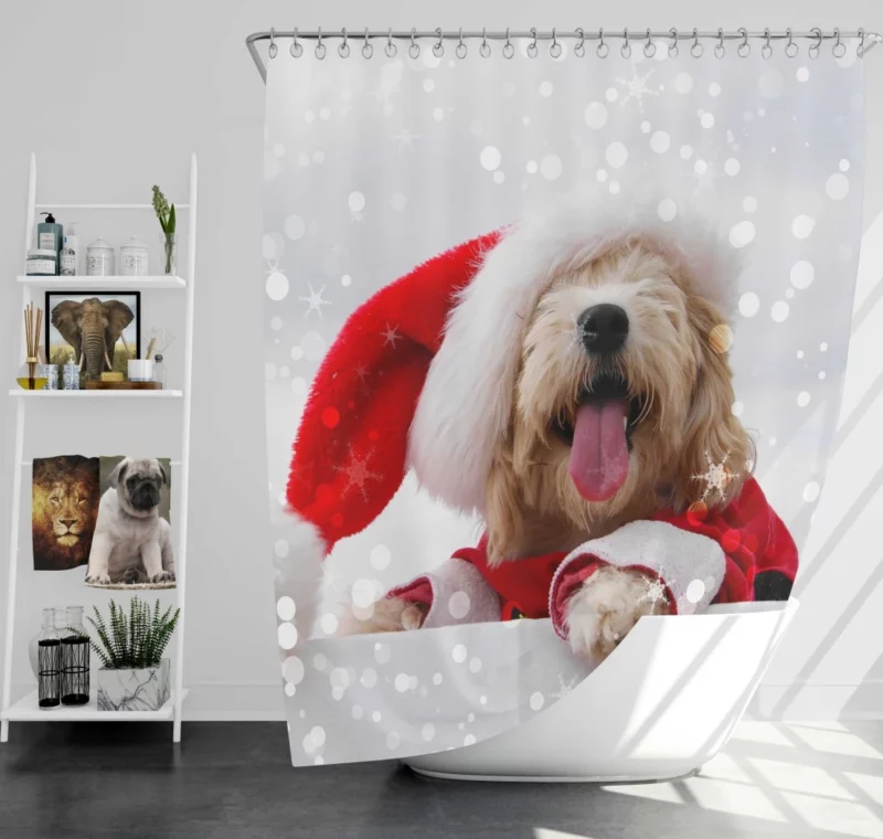 Maltese Santa Hat Bokeh Delight Shower Curtain