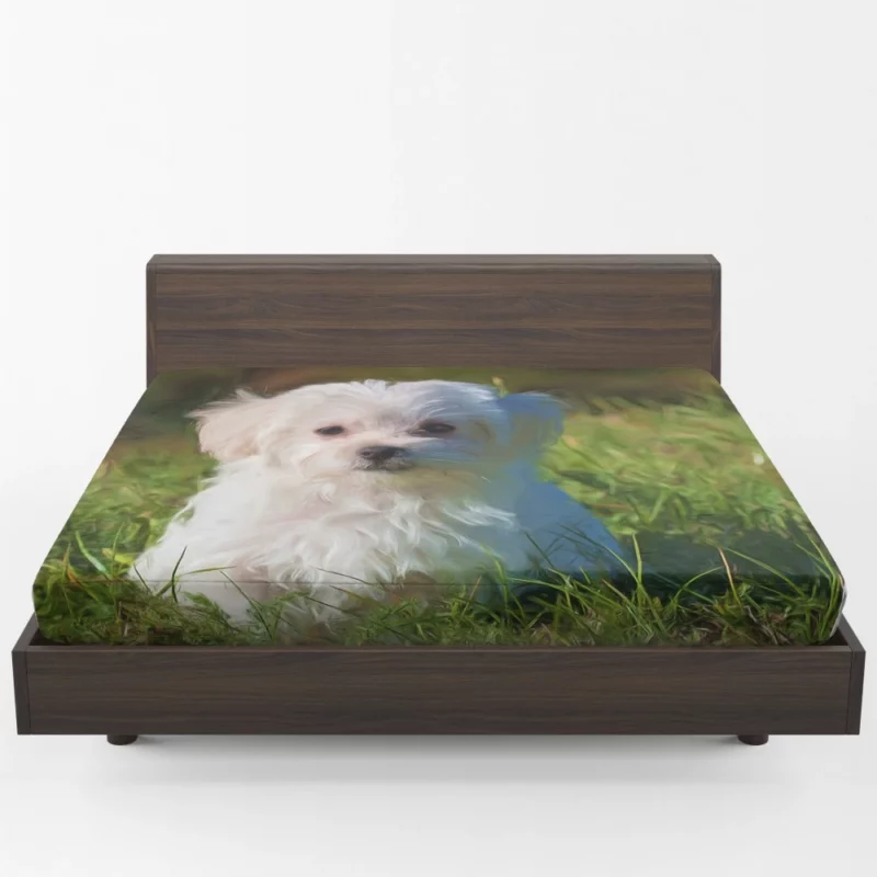 Maltese in Oil Paint Filter Artistic Whimsy Fitted Sheet