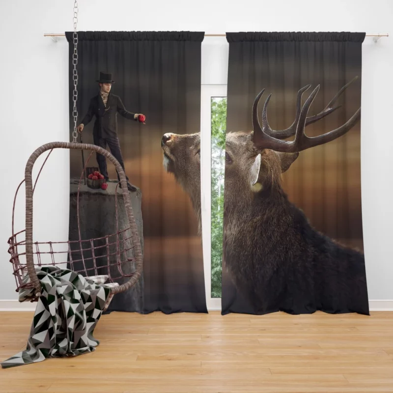 Man with Top Hat & Deer Mystical Charm Curtain