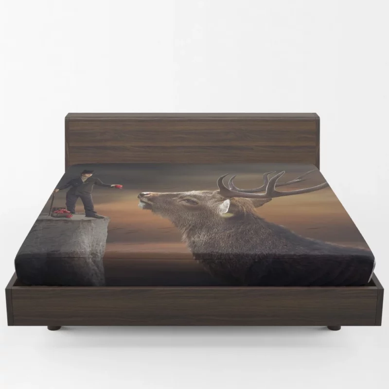 Man with Top Hat & Deer Mystical Charm Fitted Sheet