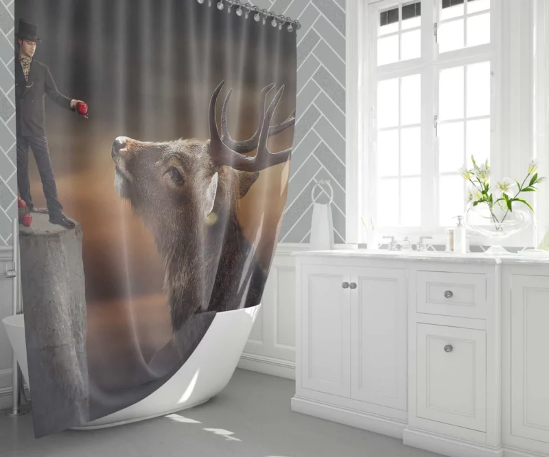 Man with Top Hat & Deer Mystical Charm Shower Curtain 1