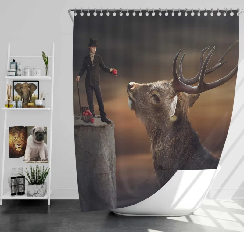 Man with Top Hat & Deer Mystical Charm Shower Curtain