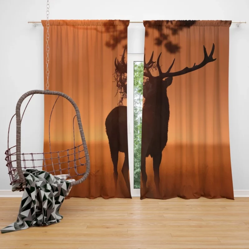 Misty Deer Silhouette Ethereal Elegance Curtain