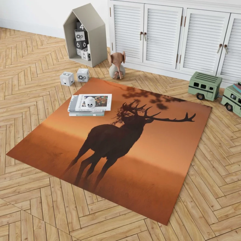 Misty Deer Silhouette Ethereal Elegance Rug 1