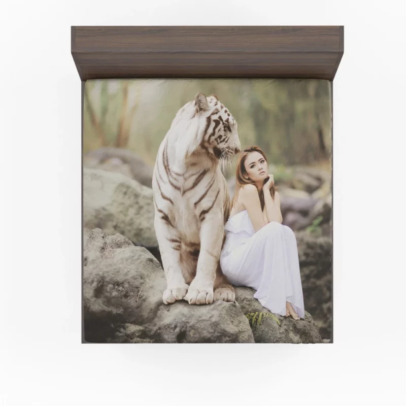 Model Girl Photoshoot with White Tiger Fitted Sheet 1