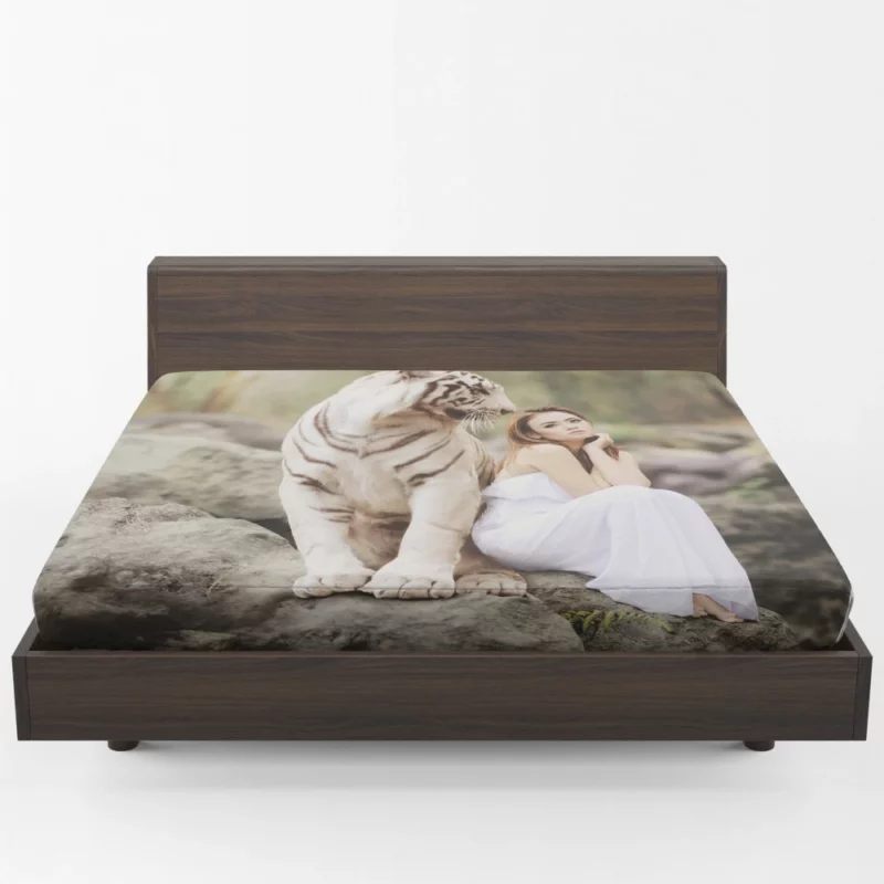 Model Girl Photoshoot with White Tiger Fitted Sheet