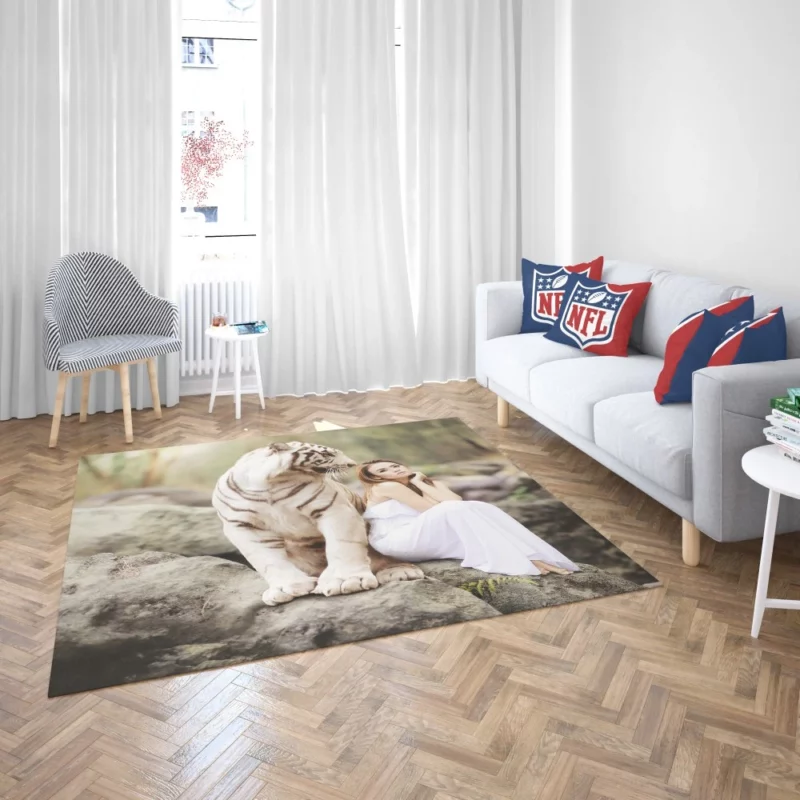 Model Girl Photoshoot with White Tiger Rug 2