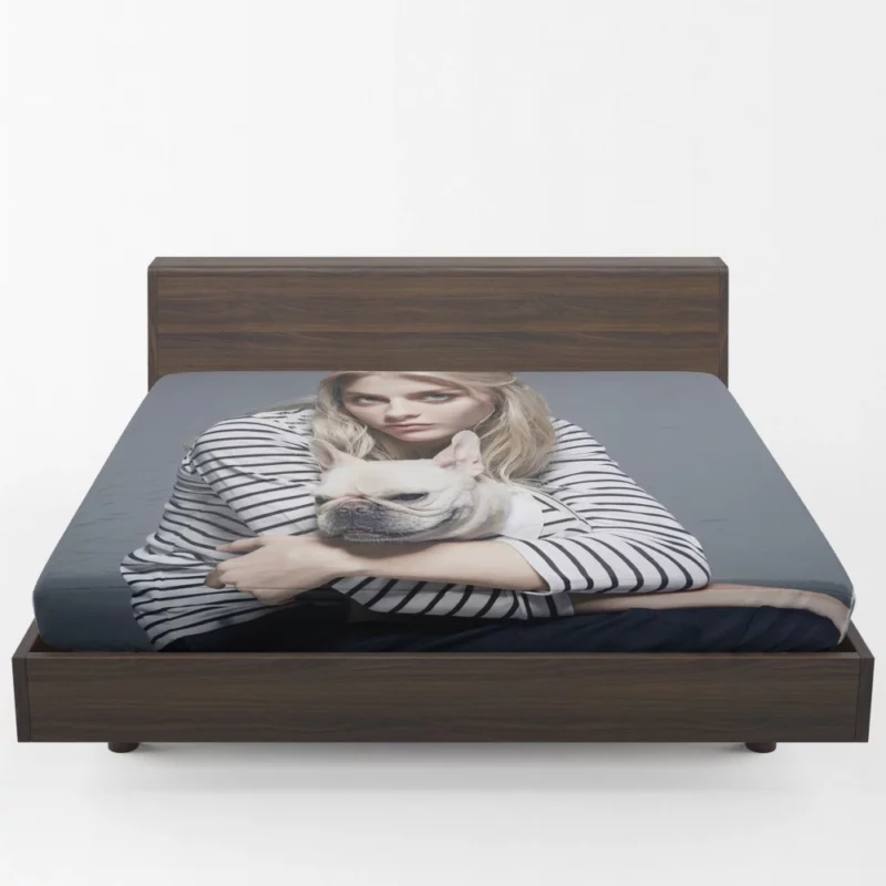 Model with Blue Eyes and Bulldog Stylish Duo Fitted Sheet