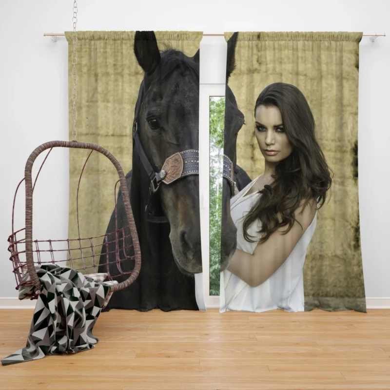 Model with Horse Rustic Beauty Curtain