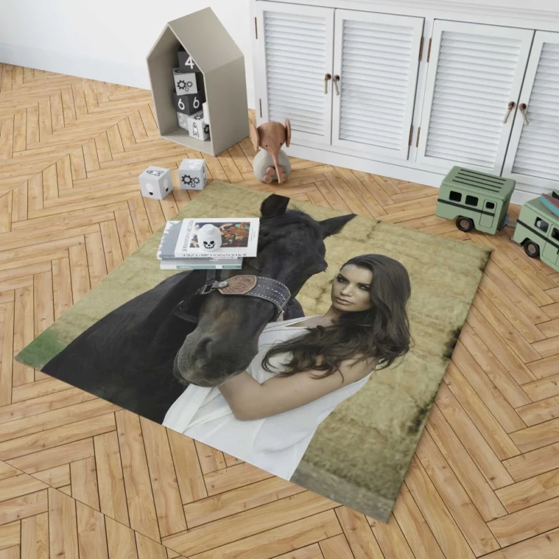 Model with Horse Rustic Beauty Rug 1