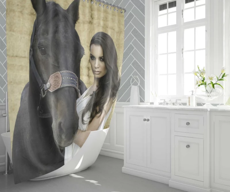 Model with Horse Rustic Beauty Shower Curtain 1