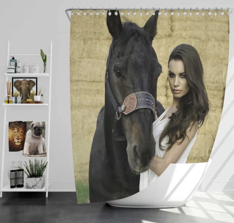 Model with Horse Rustic Beauty Shower Curtain