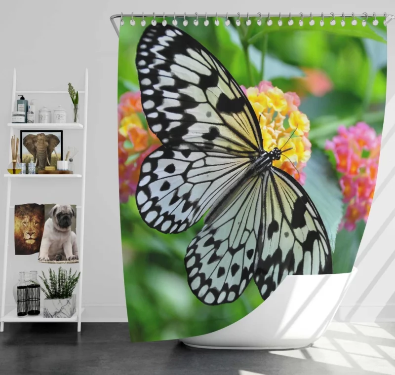 Monochrome Malabar Butterfly Floral Elegance Shower Curtain