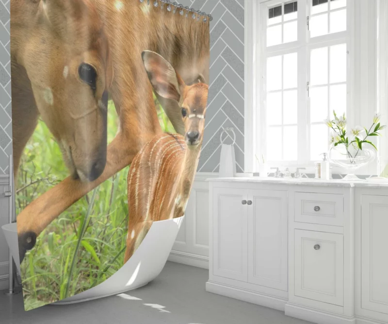 Mother Deer and Fawn Tender Love Shower Curtain 1