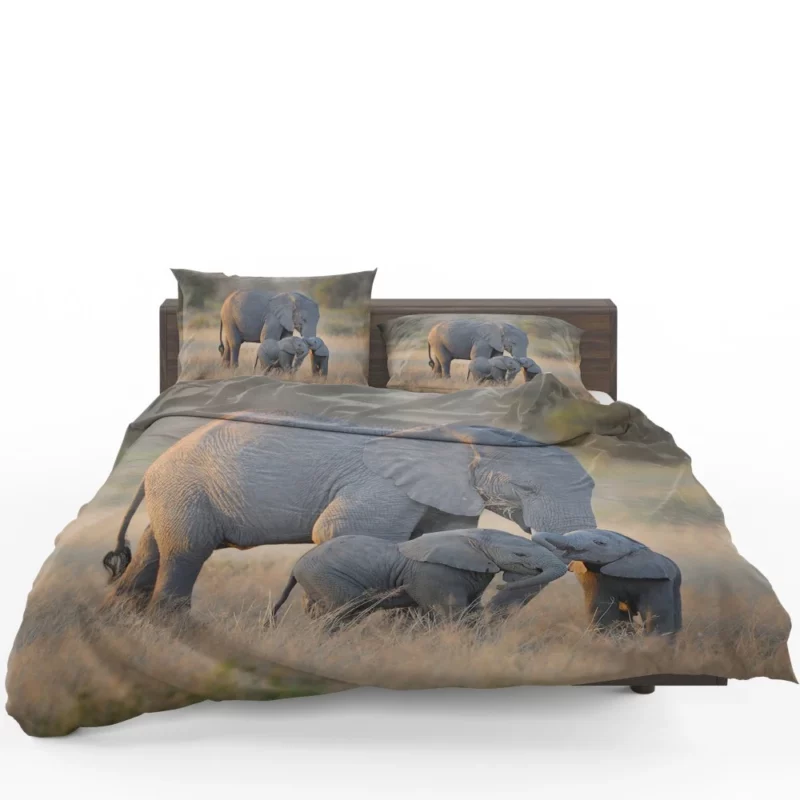 Mother Elephant & Adorable Babies Bedding Set