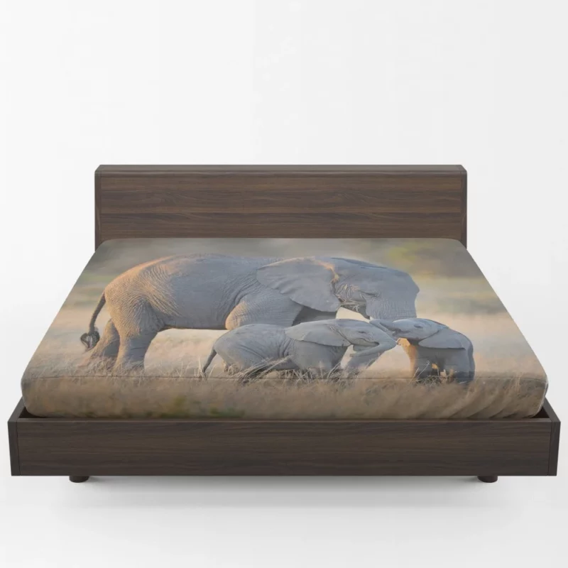 Mother Elephant & Adorable Babies Fitted Sheet