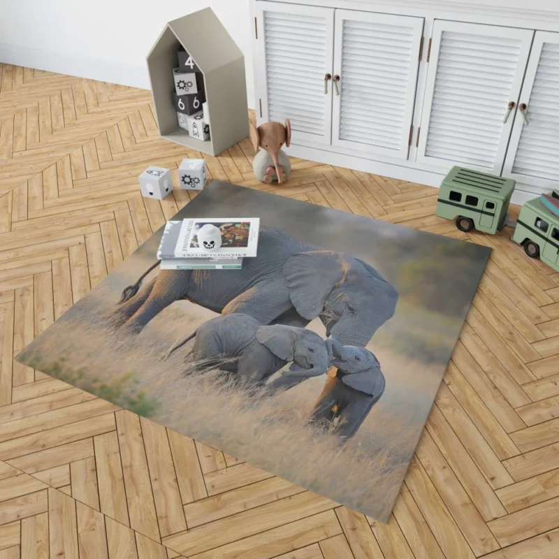 Mother Elephant & Adorable Babies Rug 1