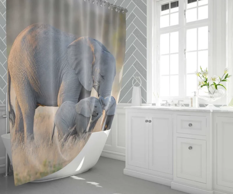 Mother Elephant & Adorable Babies Shower Curtain 1