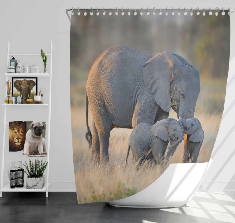 Mother Elephant & Adorable Babies Shower Curtain