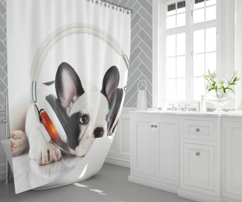 Music-Loving French Bulldog Furry Melodies Shower Curtain 1