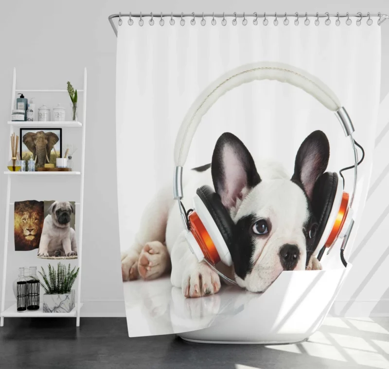 Music-Loving French Bulldog Furry Melodies Shower Curtain