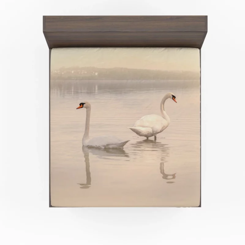 Mute Swan Elegant Reflection Aquatic Serenity Fitted Sheet 1