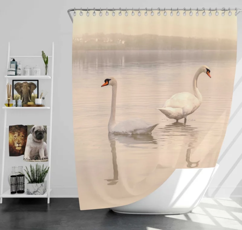 Mute Swan Elegant Reflection Aquatic Serenity Shower Curtain