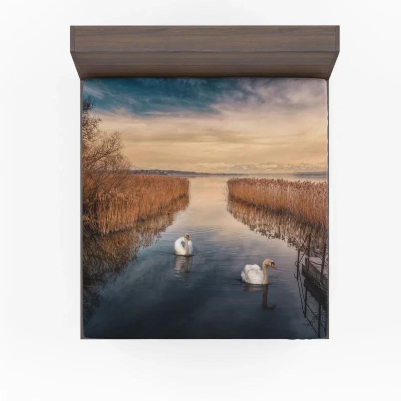 Mute Swan Lakeside Grace Serene Beauty Fitted Sheet 1