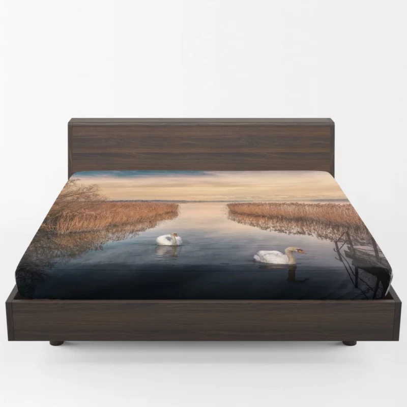 Mute Swan Lakeside Grace Serene Beauty Fitted Sheet