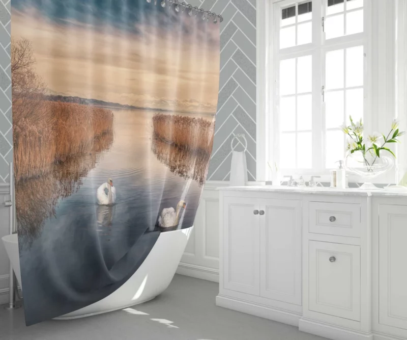 Mute Swan Lakeside Grace Serene Beauty Shower Curtain 1