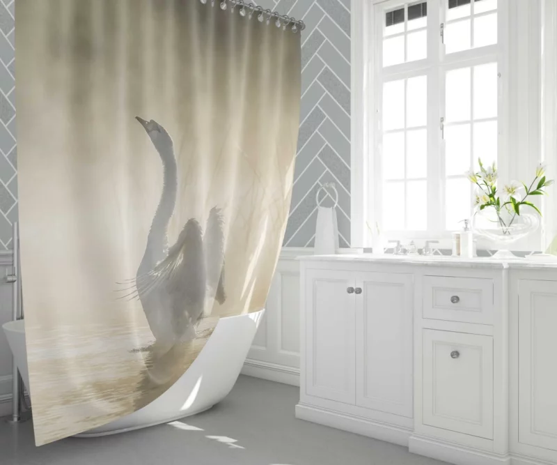 Mute Swan Misty Grace Foggy Elegance Shower Curtain 1