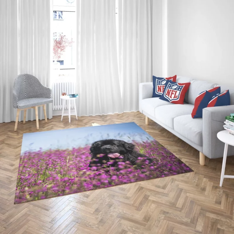 Newfoundland Amidst Purple Blooms Floral Beauty Rug 2