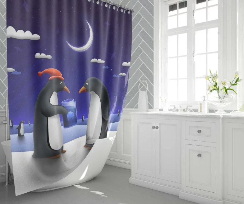 Night Penguins Artistic Joy Shower Curtain 1