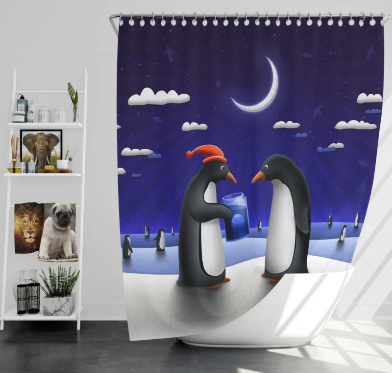 Night Penguins Artistic Joy Shower Curtain