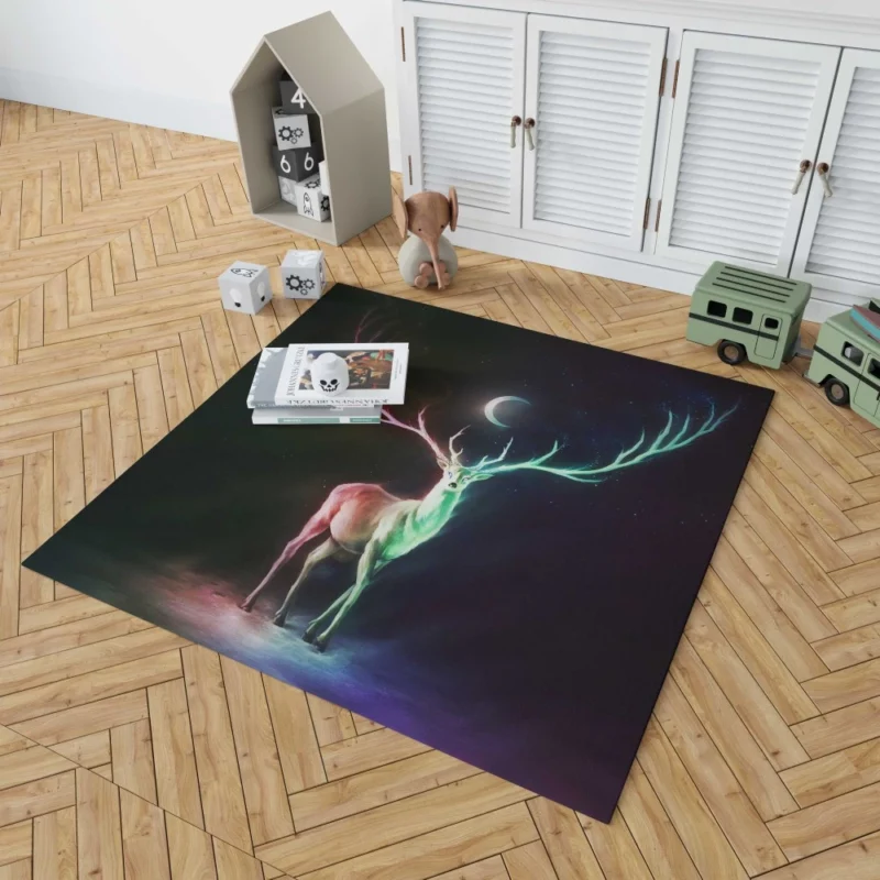 Nighttime Fantasy Deer Lunar Radiance Rug 1