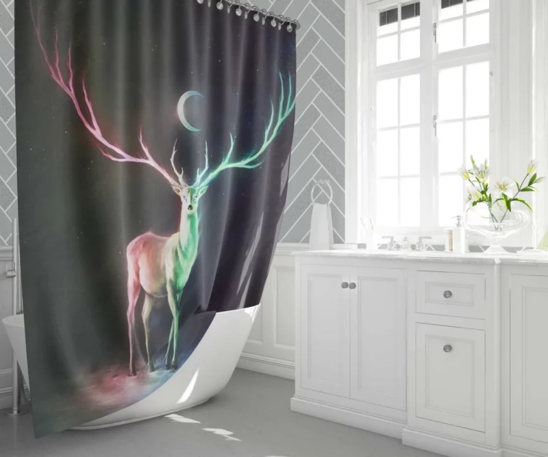 Nighttime Fantasy Deer Lunar Radiance Shower Curtain 1