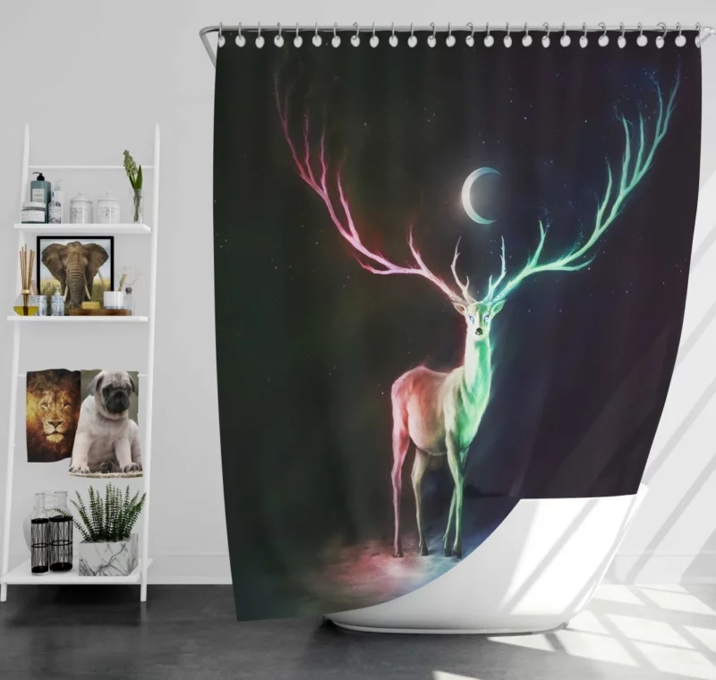 Nighttime Fantasy Deer Lunar Radiance Shower Curtain