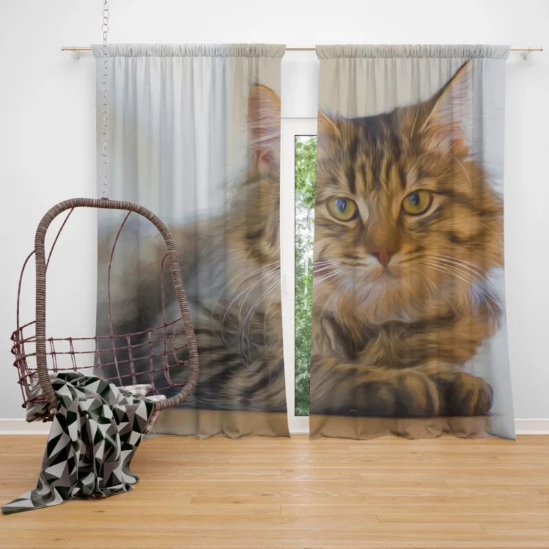 Oil Painting Pretty Cat Elegance Curtain