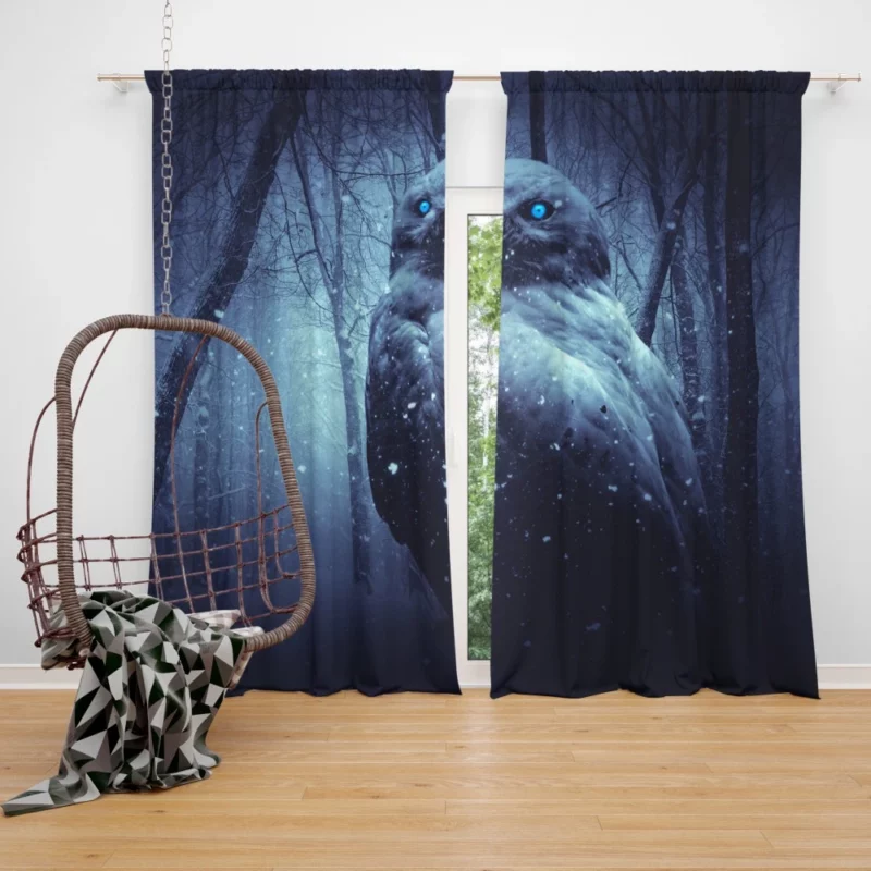 Owl Amidst Snowfall Nocturnal Enigma Curtain