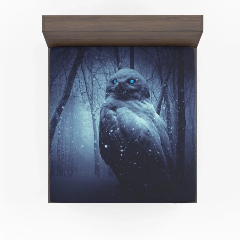 Owl Amidst Snowfall Nocturnal Enigma Fitted Sheet 1