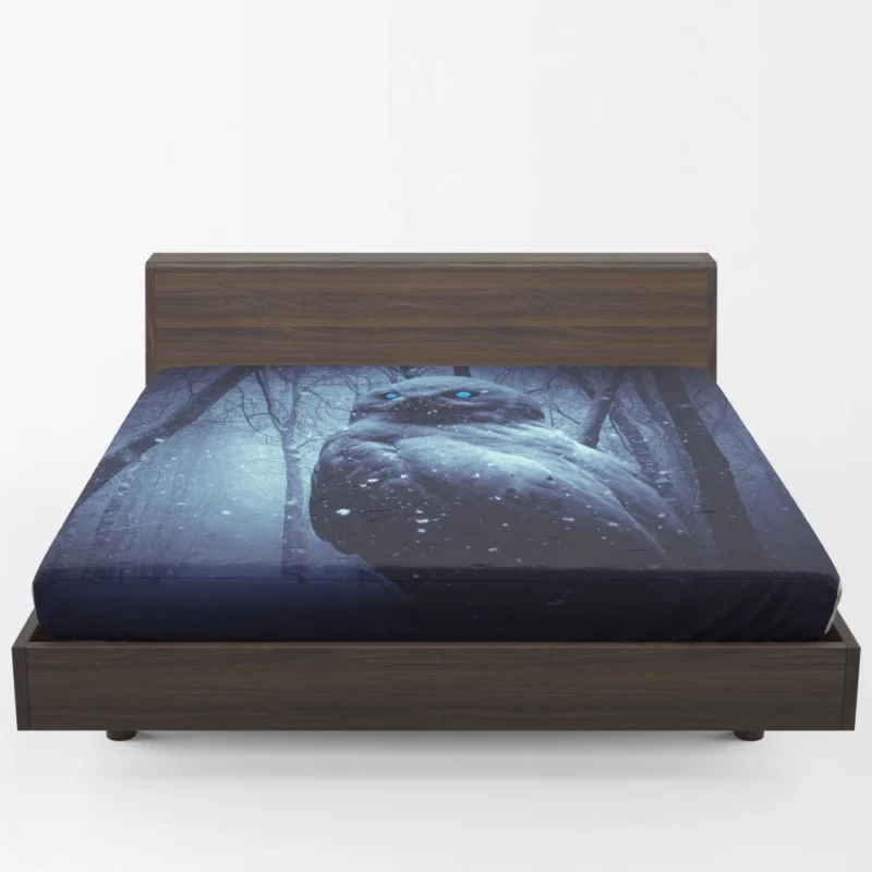 Owl Amidst Snowfall Nocturnal Enigma Fitted Sheet